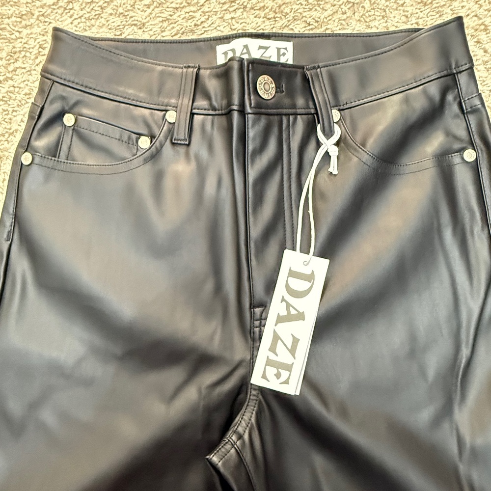 Sundaze Black Vegan Leather High-Rise Straight Leg Pants